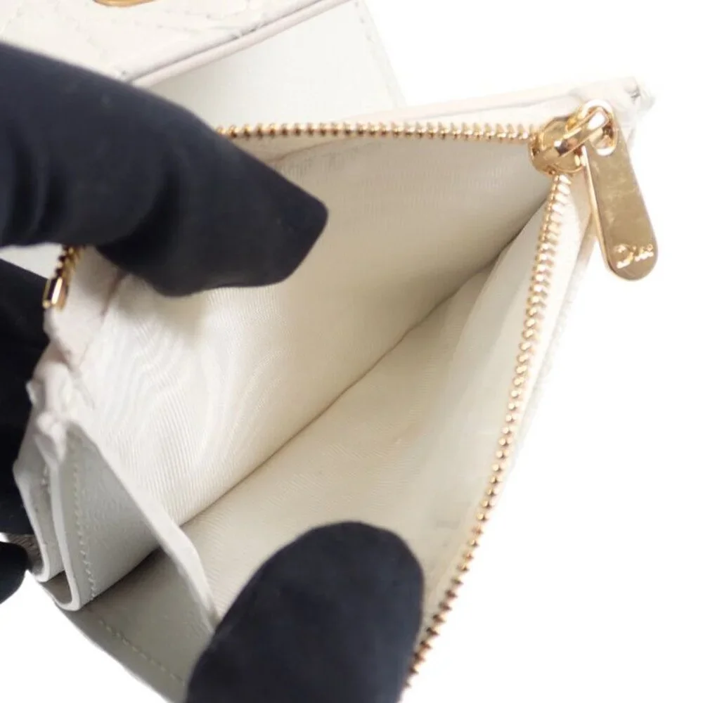 Christian Dior Caro Hibiscus Wallet S5175 Unid m030 Trifold Wallet Calf White